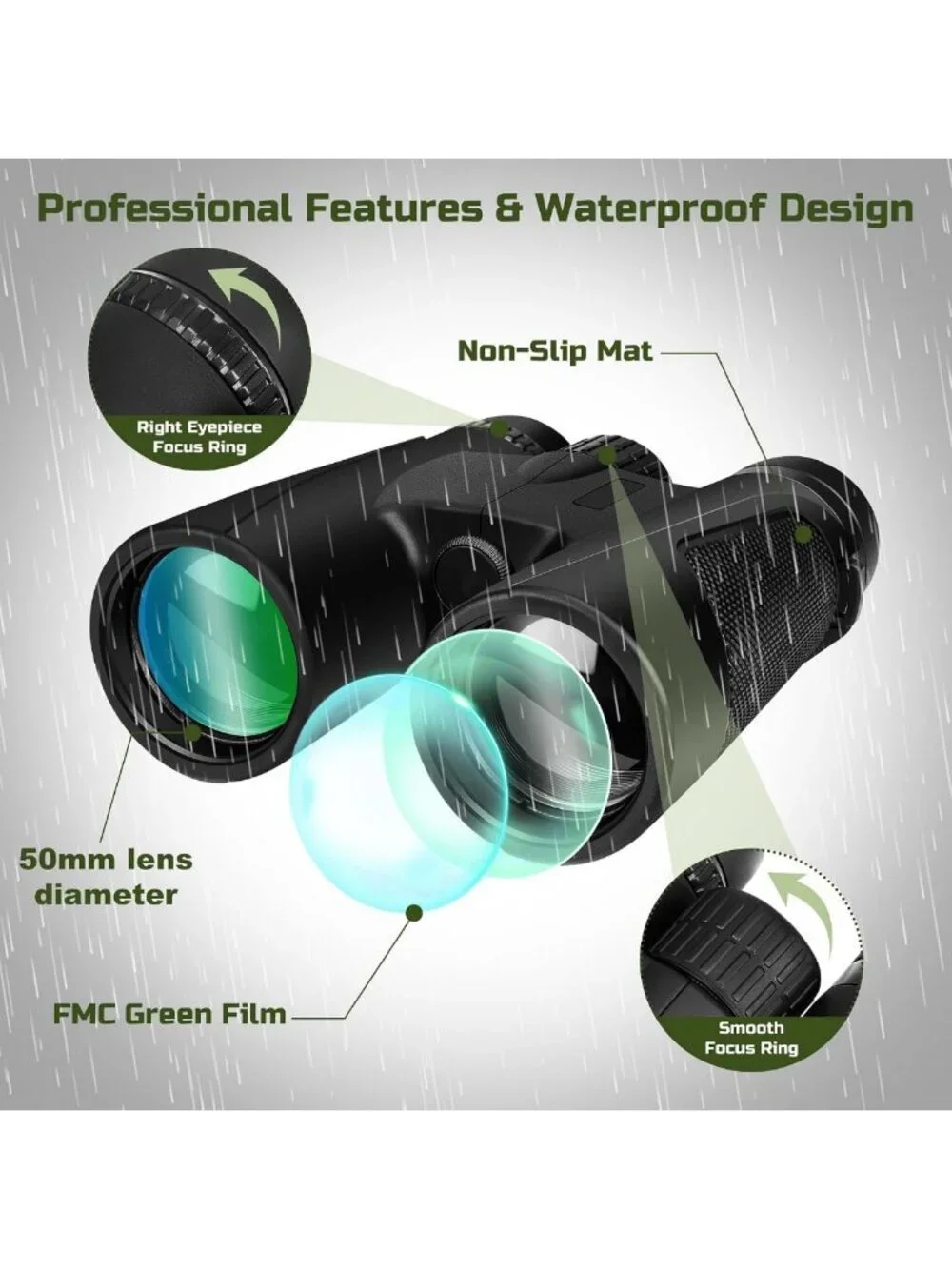 Powerful 15x50 Binoculars for Adults - BAK4 Prism, FMC Lens, Compact